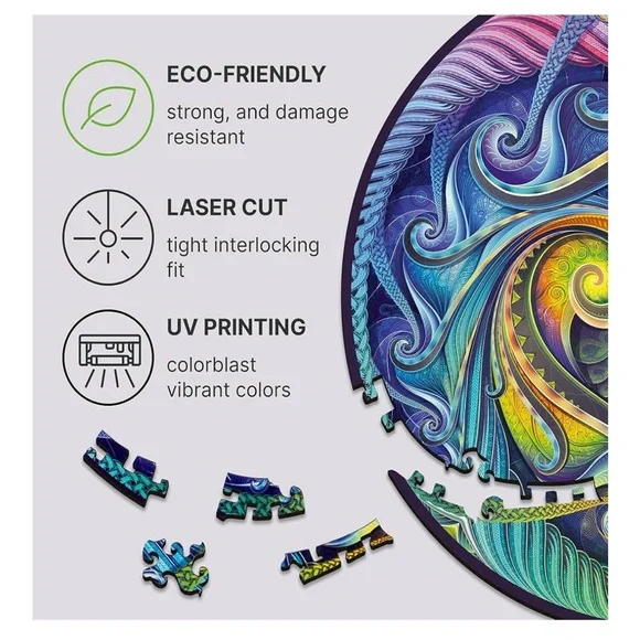 Unidragon King Size 350 Piece “Mandala Spiral Incarnation”Wooden Puzzle - Picture 5 of 5